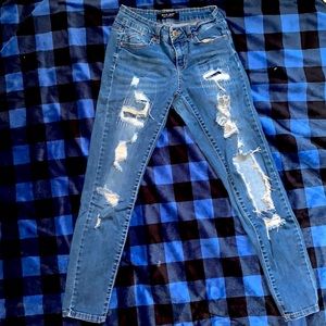 medium washed distressed jeans